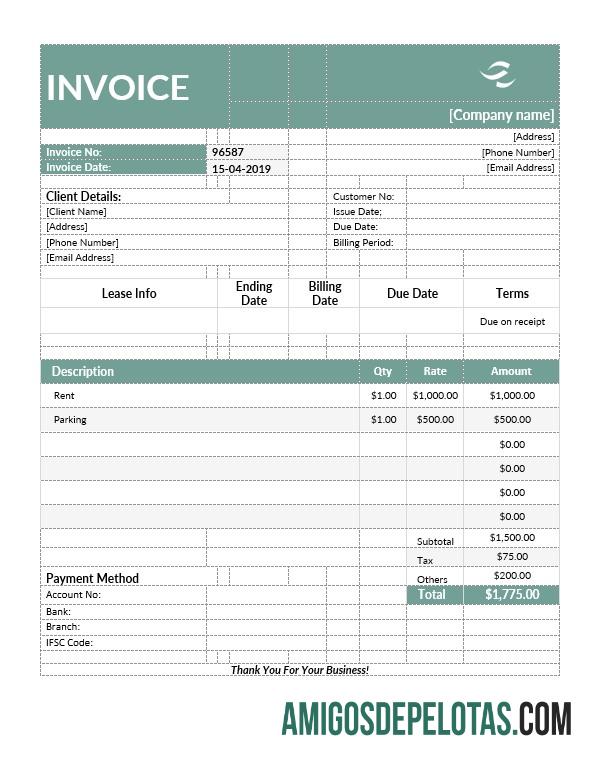 imprimível Modelo de fatura de arrendamento comercial